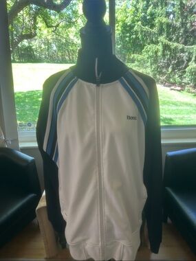 Etonic White & Black Lightweight Track Jacket with Blue Stripe Accents